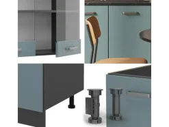 Hot Vicco R-Line Singleküche Blau-Grau/Anthrazit 140 cm AP Anthrazit ohne E-Geräte Blaugrau