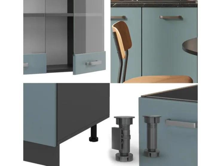 Hot Vicco R-Line Singleküche Blau-Grau/Anthrazit 140 cm AP Anthrazit ohne E-Geräte Blaugrau