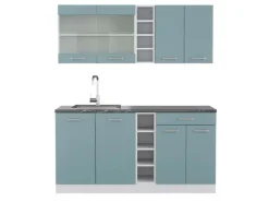Discount Vicco R-Line Singleküche Blau-Grau/Weiß 160 cm AP Anthrazit ohne E-Geräte Single-Küchen