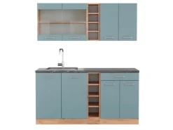 Clearance Vicco R-Line Singleküche Blau-Grau/Goldkraft Eiche 160 cm AP Anthrazit ohne E-Geräte Single-Küchen