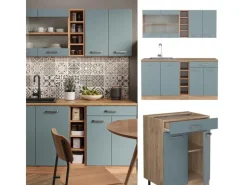 Clearance Vicco R-Line Singleküche Blau-Grau/Goldkraft Eiche 160 cm AP Anthrazit ohne E-Geräte Single-Küchen