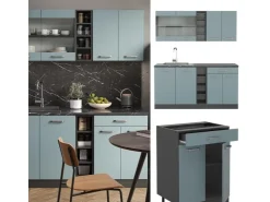 Single-Küchen<Vicco R-Line Singleküche Blau-Grau/Anthrazit 160 cm AP Eiche ohne E-Geräte Blaugrau