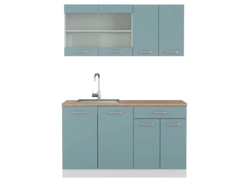 Hot Vicco R-Line Singleküche Blau-Grau/Weiß 140 cm AP Eiche ohne E-Geräte Single-Küchen
