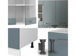 Hot Vicco R-Line Singleküche Blau-Grau/Weiß 140 cm AP Eiche ohne E-Geräte Single-Küchen