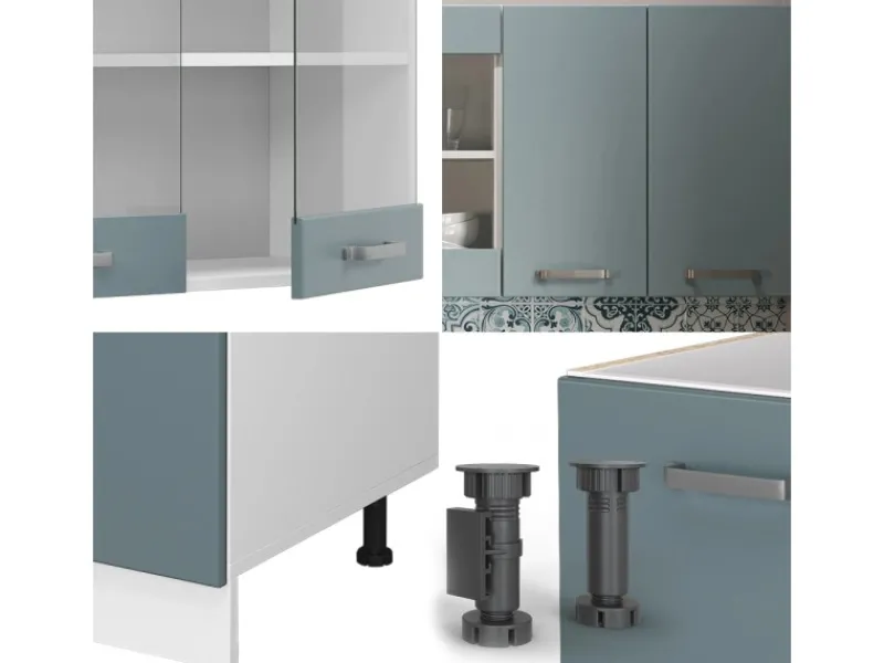 Hot Vicco R-Line Singleküche Blau-Grau/Weiß 140 cm AP Eiche ohne E-Geräte Single-Küchen
