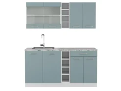 Hot Vicco R-Line Singleküche Blau-Grau 160 cm AP Marmor ohne E-Geräte Single-Küchen