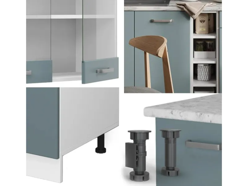 Hot Vicco R-Line Singleküche Blau-Grau 160 cm AP Marmor ohne E-Geräte Single-Küchen
