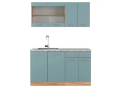 Single-Küchen|Miniküchen<Vicco R-Line Singleküche Blau-Grau/Goldkraft Eiche 140 cm AP Marmor ohne E-Geräte Blaugrau