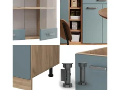 Hot Vicco R-Line Singleküche Blau-Grau/Goldkraft Eiche 160 cm AP Marmor ohne E-Geräte Blaugrau