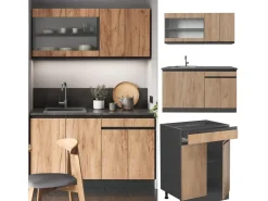Discount Vicco R-Line SingleKüche Goldkraft Eiche/Anthrazit 140 cm AP Anthrazit Opt 2 ohne E-Geräte