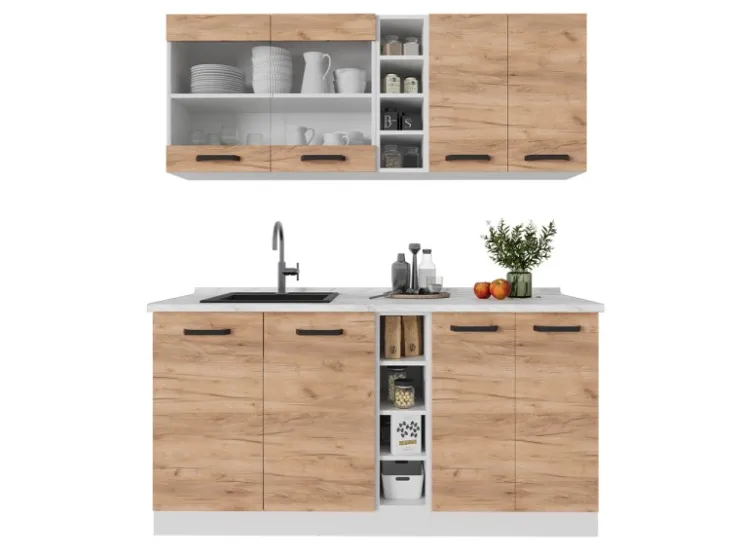 Discount Vicco R-Line Singleküche Goldkraft Eiche/Weiß 160 cm AP Eiche ohne E-Geräte
