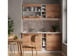 Discount Vicco R-Line Singleküche Goldkraft Eiche/Weiß 160 cm AP Eiche ohne E-Geräte