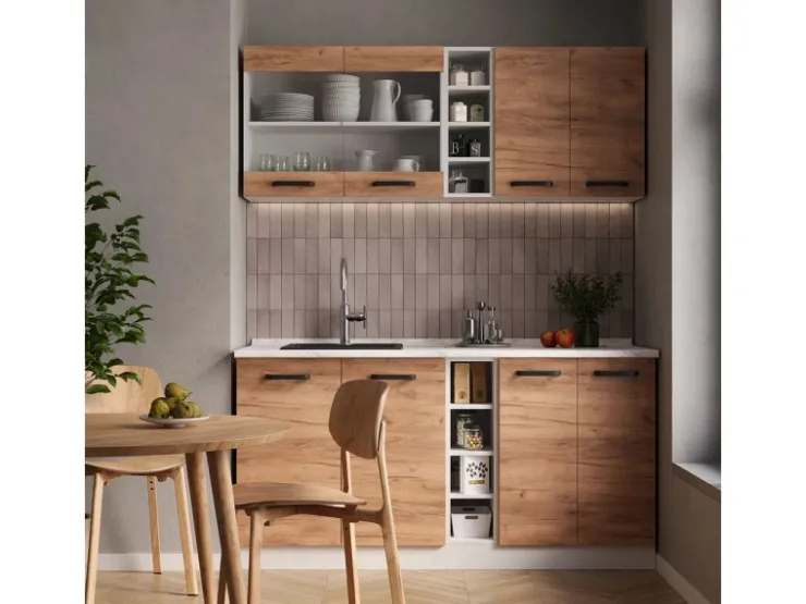 Discount Vicco R-Line Singleküche Goldkraft Eiche/Weiß 160 cm AP Eiche ohne E-Geräte
