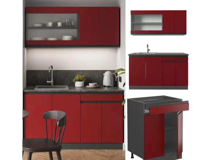 Sale Vicco R-Line Singleküche /Anthrazit 140 cm AP Eiche ohne E-Geräte Rot