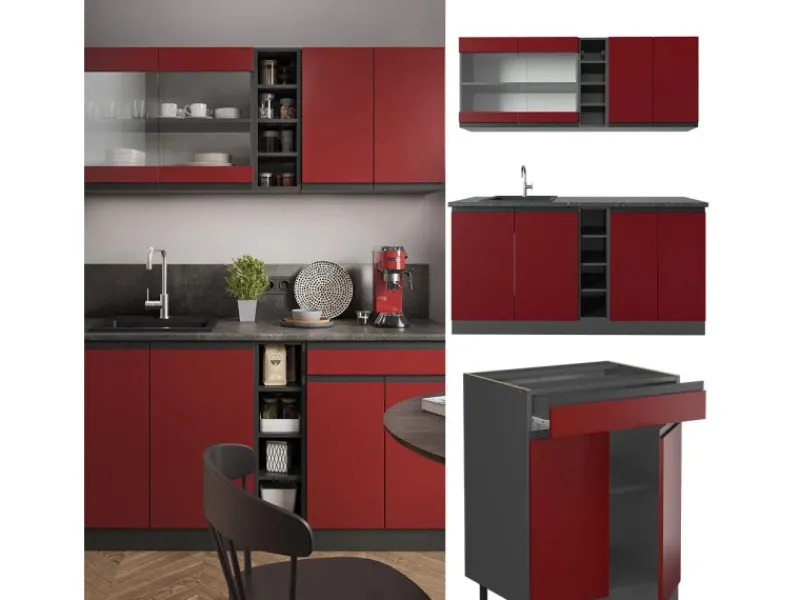 Vicco R-Line Singleküche /Anthrazit 160 cm J-Shape ohne E-Geräte Single-Küchen|Miniküchen