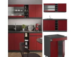 Single-Küchen|Einbauküchen<Vicco R-Line Singleküche /Anthrazit 160 cm AP Anthrazit ohne E-Geräte Rot