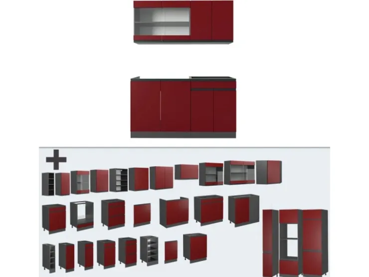 Single-Küchen<Vicco R-Line Singleküche /Anthrazit 140 cm J-Shape ohne E-Geräte Rot