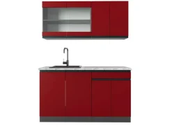 Outlet Vicco R-Line Singleküche /Anthrazit 140 cm AP Marmor ohne E-Geräte Rot