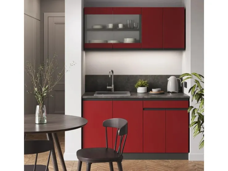 Outlet Vicco R-Line Singleküche /Anthrazit 140 cm AP Marmor ohne E-Geräte Rot