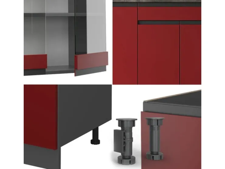 Outlet Vicco R-Line Singleküche /Anthrazit 140 cm AP Marmor ohne E-Geräte Rot