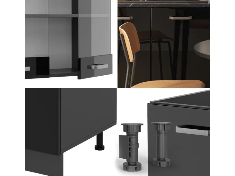 Online Vicco R-Line Singleküche /Anthrazit 140 cm AP Marmor ohne E-Geräte Single-Küchen
