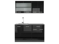 Clearance Vicco R-Line Singleküche /Anthrazit 140 cm AP Anthrazit ohne E-Geräte Schwarz Hochglanz