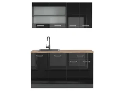 Single-Küchen<Vicco R-Line Singleküche /Anthrazit 140 cm AP Eiche ohne E-Geräte Schwarz Hochglanz