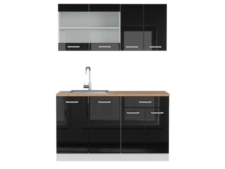 Sale Vicco R-Line Singleküche /Weiß 140 cm AP Eiche ohne E-Geräte Schwarz Hochglanz