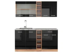 Vicco R-Line Singleküche /Goldkraft Eiche 160 cm AP Marmor ohne E-Geräte Single-Küchen