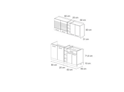 Vicco R-Line Singleküche /Goldkraft Eiche 160 cm AP Marmor ohne E-Geräte Single-Küchen