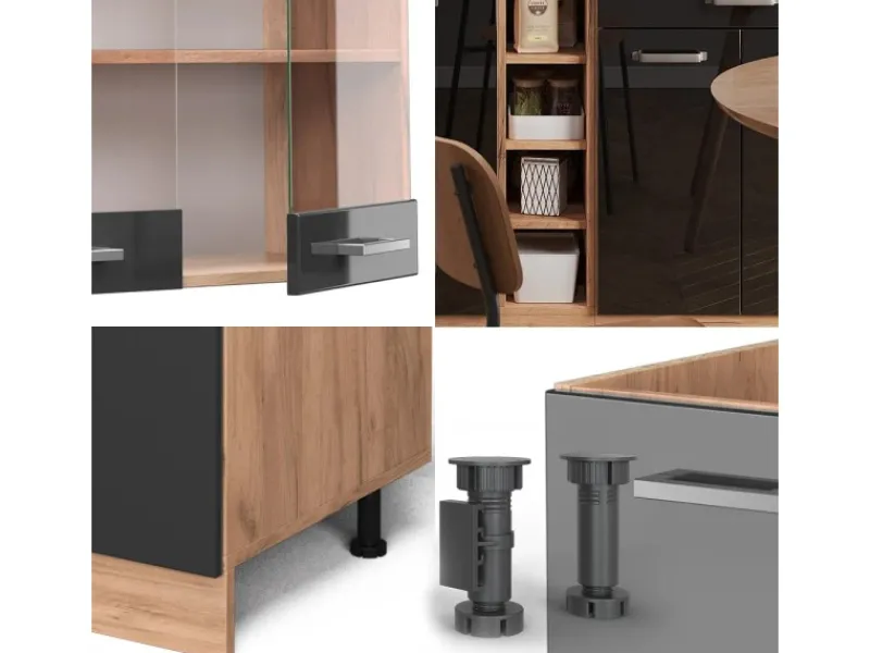 Vicco R-Line Singleküche /Goldkraft Eiche 160 cm AP Marmor ohne E-Geräte Single-Küchen