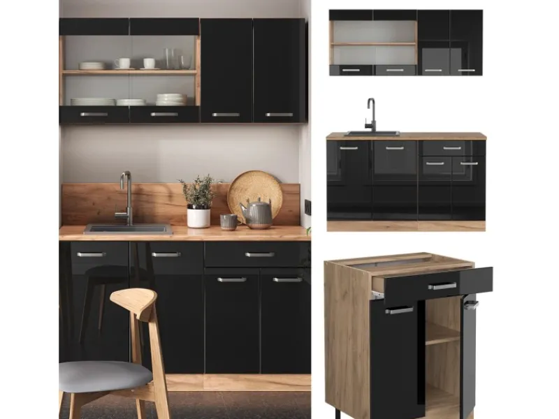 Sale Vicco R-Line Singleküche /Goldkraft Eiche 140 cm AP Anthrazit ohne E-Geräte Single-Küchen