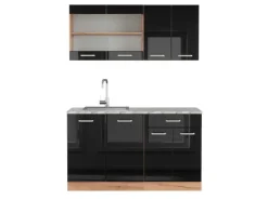 Discount Vicco R-Line Singleküche /Goldkraft Eiche 140 cm AP Marmor ohne E-Geräte Schwarz Hochglanz