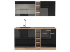 Discount Vicco R-Line Single Küche /Goldkraft Eiche 160 cm ohne Arbeitsplatte ohne E-Geräte Schwarz Hochglanz