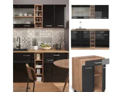 Discount Vicco R-Line Single Küche /Goldkraft Eiche 160 cm ohne Arbeitsplatte ohne E-Geräte Schwarz Hochglanz