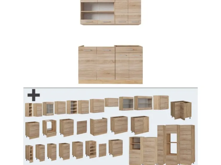 Sale Vicco R-Line Single Küche Sonoma/Goldkraft Eiche 140 cm AP Anthrazit ohne E-Geräte Sonoma Eiche