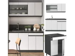 Single-Küchen<Vicco R-Line Singleküche /Anthrazit 140 cm AP Anthrazit ohne E-Geräte Weiß