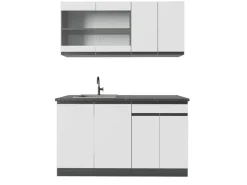 Single-Küchen|Einbauküchen<Vicco R-Line Singleküche /Anthrazit 140 cm J-Shape ohne E-Geräte Weiß