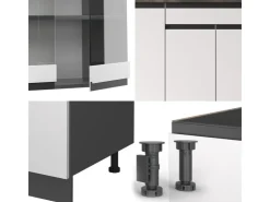 Single-Küchen|Einbauküchen<Vicco R-Line Singleküche /Anthrazit 140 cm J-Shape ohne E-Geräte Weiß