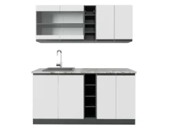 Single-Küchen<Vicco R-Line Singleküche /Anthrazit 160 cm AP Marmor ohne E-Geräte Weiß