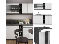 Single-Küchen<Vicco R-Line Singleküche /Anthrazit 160 cm AP Marmor ohne E-Geräte Weiß