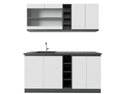 Single-Küchen<Vicco R-Line Singleküche /Anthrazit 160 cm AP Anthrazit ohne E-Geräte Weiß