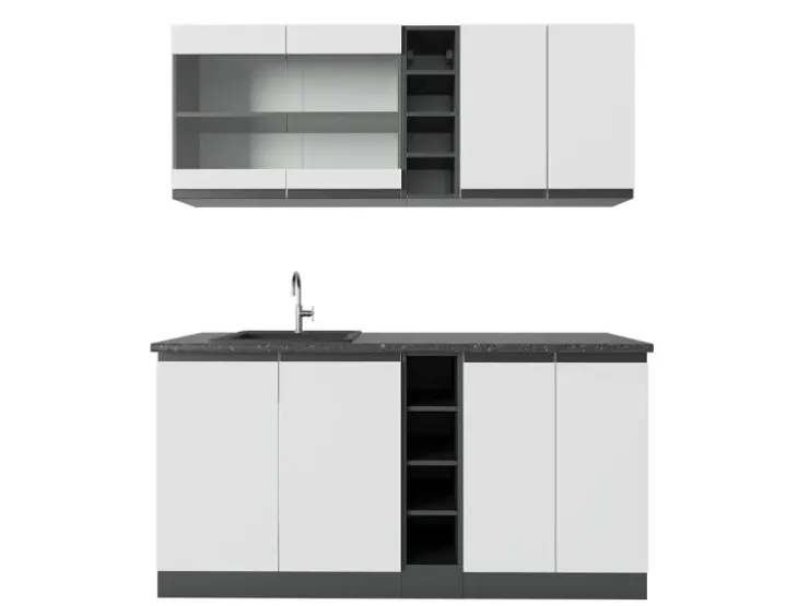 Single-Küchen<Vicco R-Line Singleküche /Anthrazit 160 cm AP Anthrazit ohne E-Geräte Weiß