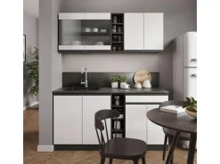 Single-Küchen<Vicco R-Line Singleküche /Anthrazit 160 cm AP Anthrazit ohne E-Geräte Weiß