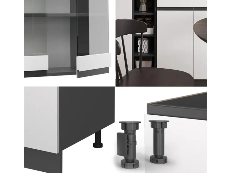 Single-Küchen<Vicco R-Line Singleküche /Anthrazit 160 cm AP Anthrazit ohne E-Geräte Weiß