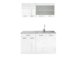 Single-Küchen<Vicco R-Line Singleküche 140 cm AP Marmor ohne E-Geräte Weiß