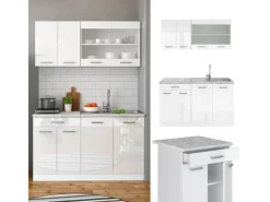 Single-Küchen<Vicco R-Line Singleküche 140 cm AP Marmor ohne E-Geräte Weiß