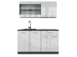 Single-Küchen<Vicco R-Line Singleküche /Anthrazit 140 cm ohne Arbeitsplatte ohne E-Geräte Weiß Hochglanz