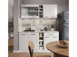 Single-Küchen<Vicco R-Line Singleküche Hochglanz/ 160 cm AP Marmor ohne E-Geräte Weiß