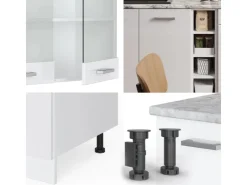 Single-Küchen<Vicco R-Line Singleküche Hochglanz/ 160 cm AP Marmor ohne E-Geräte Weiß